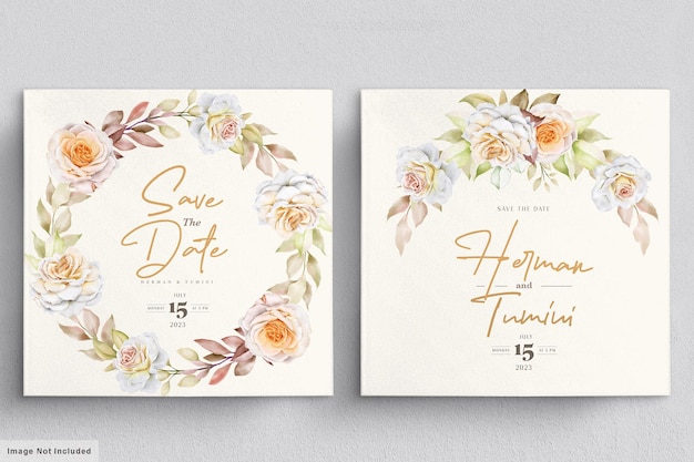 plantilla de tarjeta de invitación de boda floral acuarela