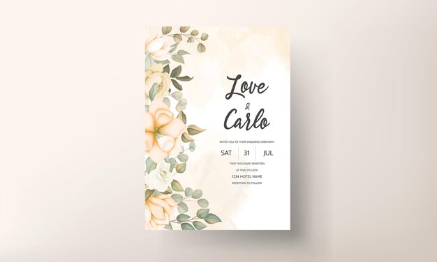 Plantilla de tarjeta de invitación de boda floral dibujada a mano