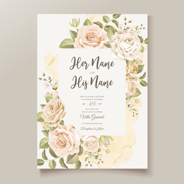 Vector gratuito plantilla de tarjeta de invitación de boda floral hermosa
