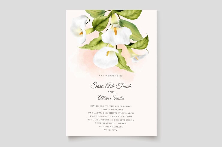 Vector gratuito plantilla de tarjeta de invitación de boda floral lirio acuarela