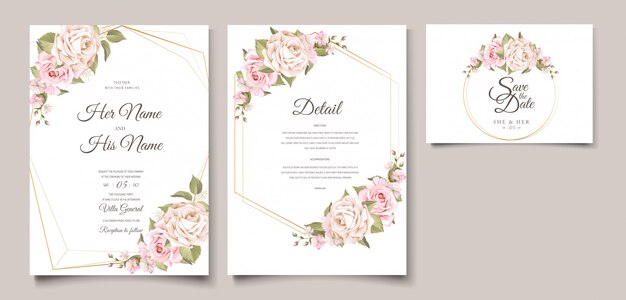 plantilla de tarjeta de invitación de boda floral suave elegante