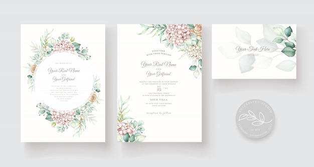 Plantilla de tarjeta de invitación de boda floral suave elegante