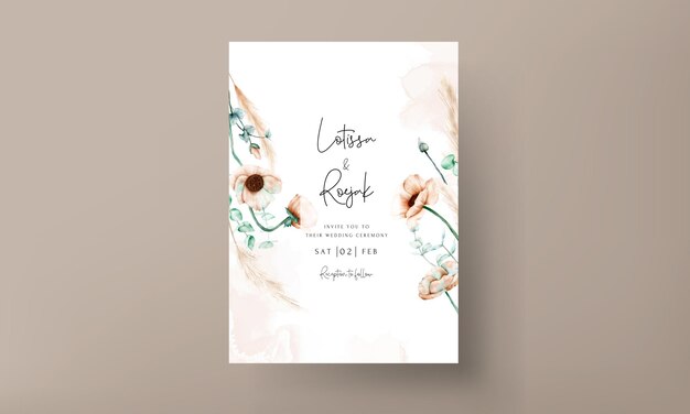 Plantilla de tarjeta de invitación de boda floral vintage