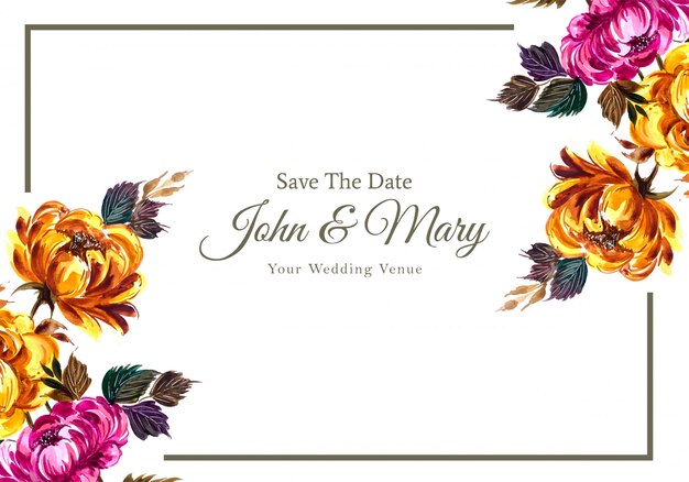 Plantilla de tarjeta de invitación de boda floral