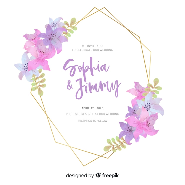 Vector gratuito plantilla de tarjeta de invitación de boda floral