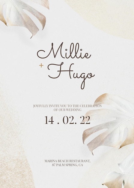 Plantilla de tarjeta de invitación de boda frondosa