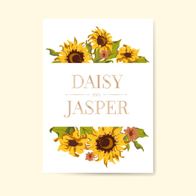 Plantilla de tarjeta de invitación de boda de girasol