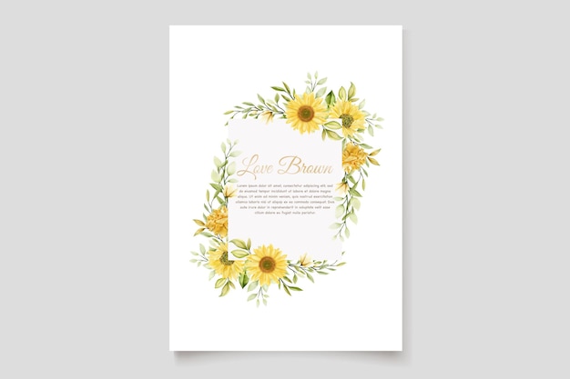 Plantilla de tarjeta de invitación de boda de girasoles de acuarela