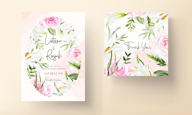 Plantilla de tarjeta de invitación de boda hermosa corona floral acuarela