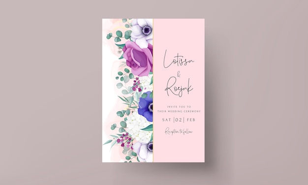 Plantilla de tarjeta de invitación de boda hermosa corona de flores