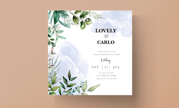 Plantilla de tarjeta de invitación de boda de hojas hermosas