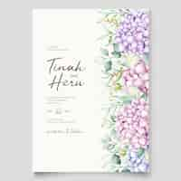 Vector gratuito plantilla de tarjeta de invitación de boda de hortensias acuarela