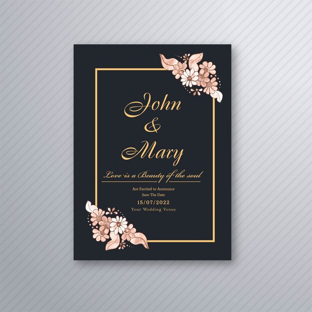 Plantilla de tarjeta de invitación de boda con ilustración de fondo floral decorativo