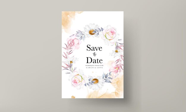 plantilla de tarjeta de invitación floral acuarela dibujada a mano romántica