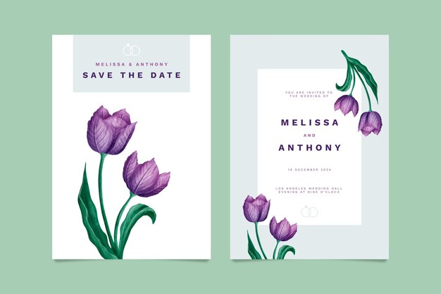 Plantilla de tarjeta de invitación floral de boda