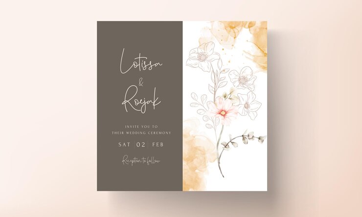plantilla de tarjeta de invitación con hermosa flor rosa y floral dorado