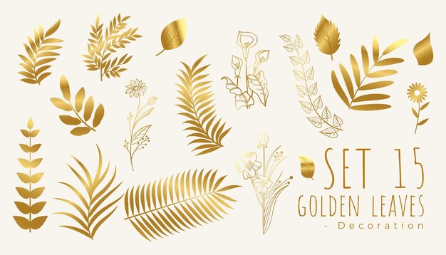 plantilla de tarjeta de invitación de hojas de oro realistas en conjunto