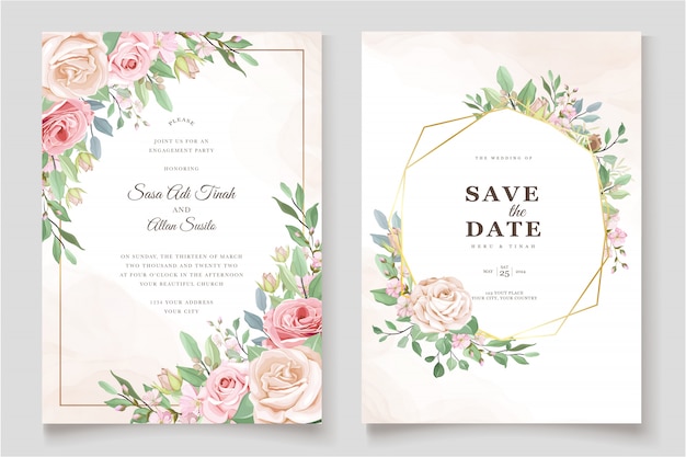 Plantilla de tarjeta de invitación de rosas hermosas