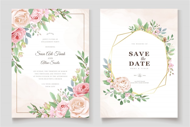 Plantilla de tarjeta de invitación de rosas hermosas