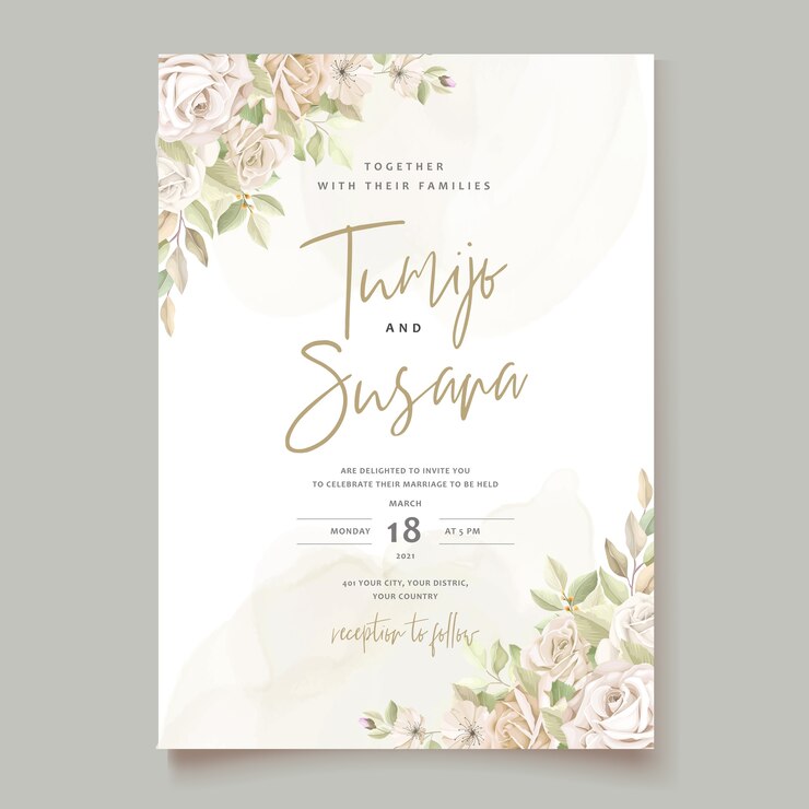 Vector gratuito plantilla de tarjeta de invitación de rosas hermosas