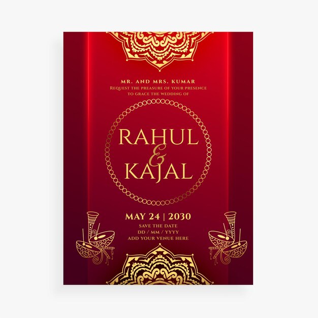 plantilla de tarjeta de invitación tradicional india para su ceremonia de boda