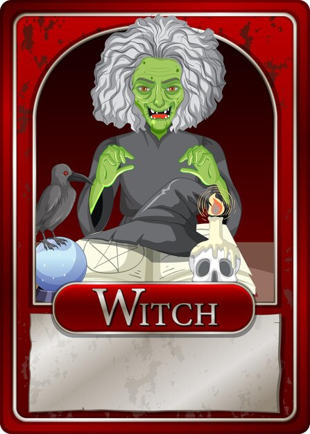 Plantilla de tarjeta de juego de personaje de bruja vieja