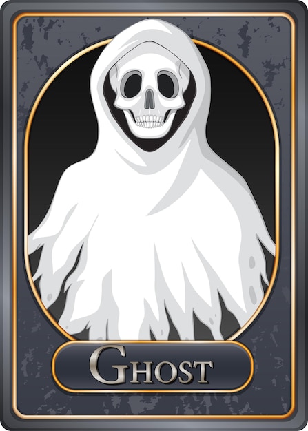 Vector gratuito plantilla de tarjeta de juego de personaje de fantasma blanco