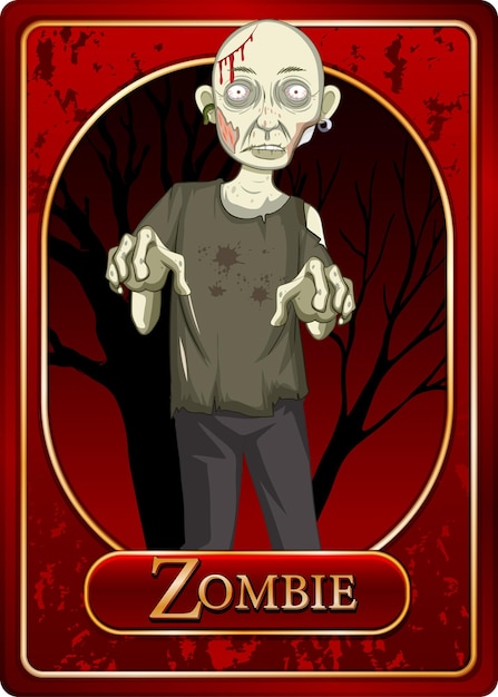 Vector gratuito plantilla de tarjeta de juego de personaje zombie