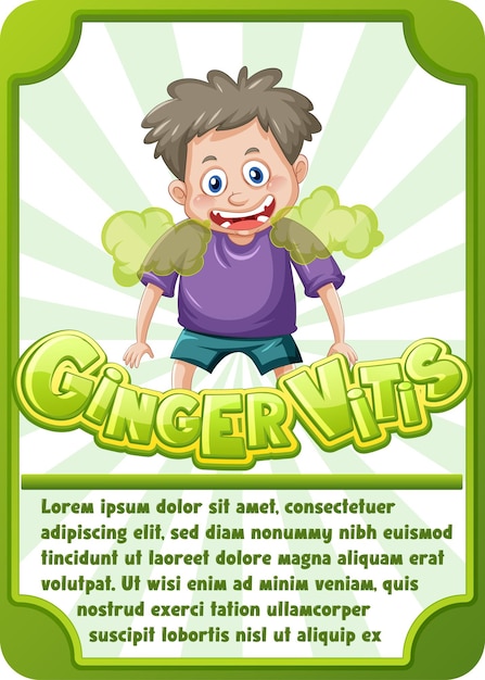 Plantilla de tarjeta de juego de personajes con la palabra ginger vitis