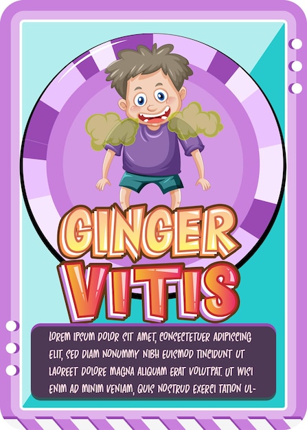 Vector gratuito plantilla de tarjeta de juego de personajes con la palabra ginger vitis