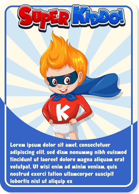 Plantilla de tarjeta de juego de personajes con palabra Super Kiddo