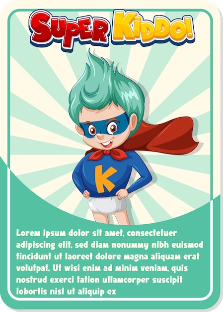 Plantilla de tarjeta de juego de personajes con palabra Super Kiddo