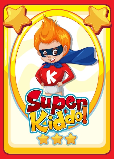 Vector gratuito plantilla de tarjeta de juego de personajes con palabra super kiddo