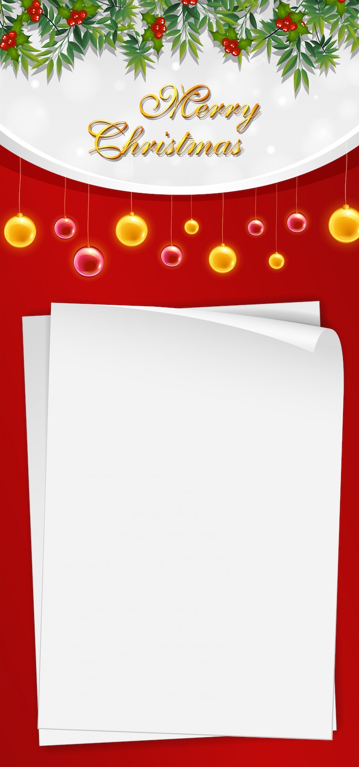Vector gratuito plantilla de tarjeta de navidad con papel en blanco y muérdagos