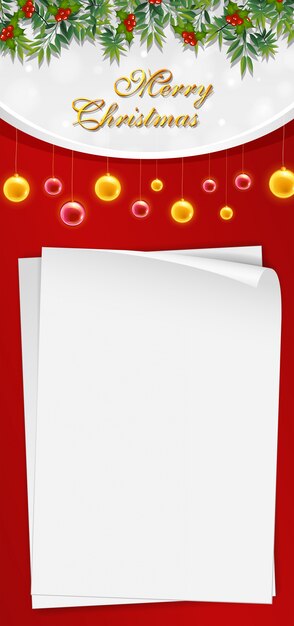 Plantilla de tarjeta de Navidad con papel en blanco y muérdagos