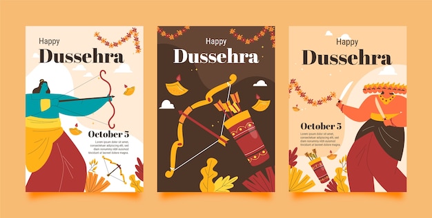 Vector gratuito plantilla de tarjeta plana dussehra