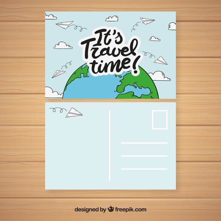 Vector gratuito plantilla de tarjeta postal de viaje en estilo hecho a mano