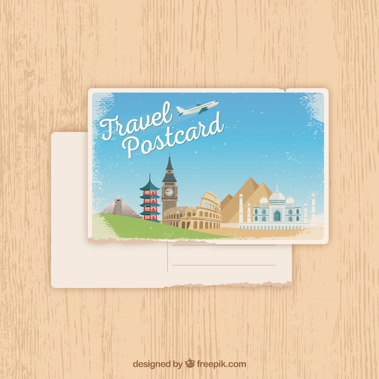 Vector gratuito plantilla de tarjeta postal de viaje en estilo vintage