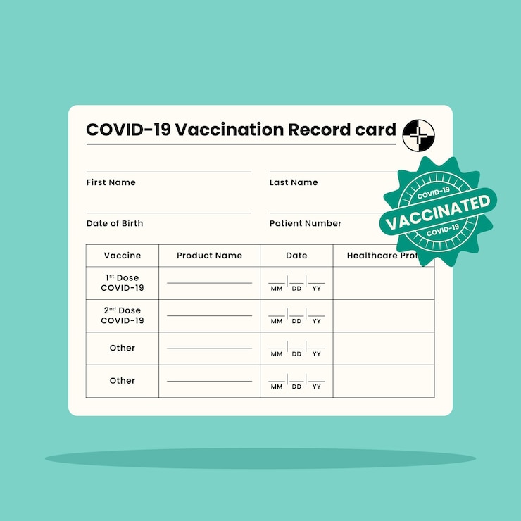 Vector gratuito plantilla de tarjeta de registro de vacunación de coronavirus plana