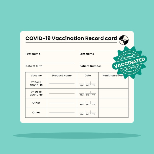 Plantilla de tarjeta de registro de vacunación de coronavirus plana