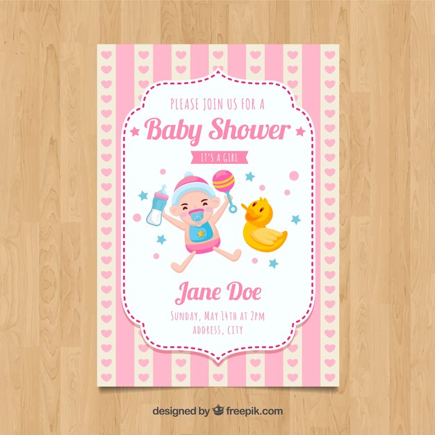 Plantilla de tarjeta rosa de baby shower