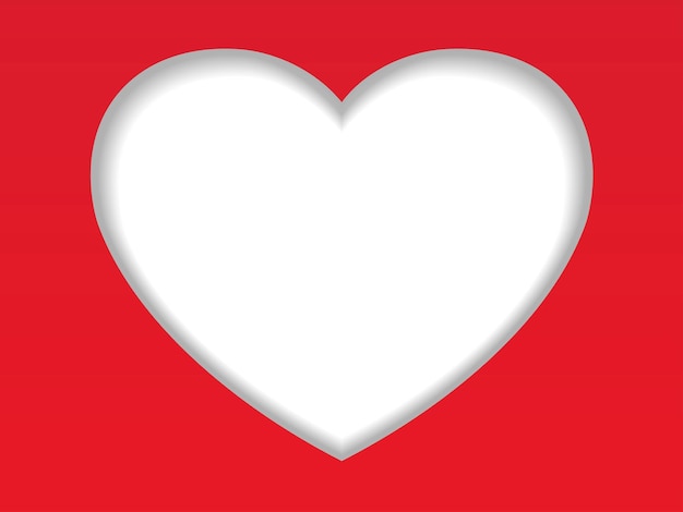 Plantilla de tarjeta de vector de día de san valentín con un espacio de texto en forma de corazón blanco sobre un fondo rojo.