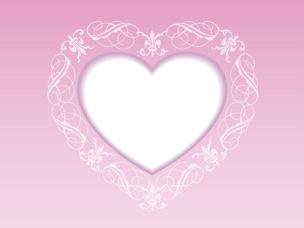 Plantilla de tarjeta de vector de día de San Valentín con un espacio de texto en forma de corazón y un patrón decorativo.