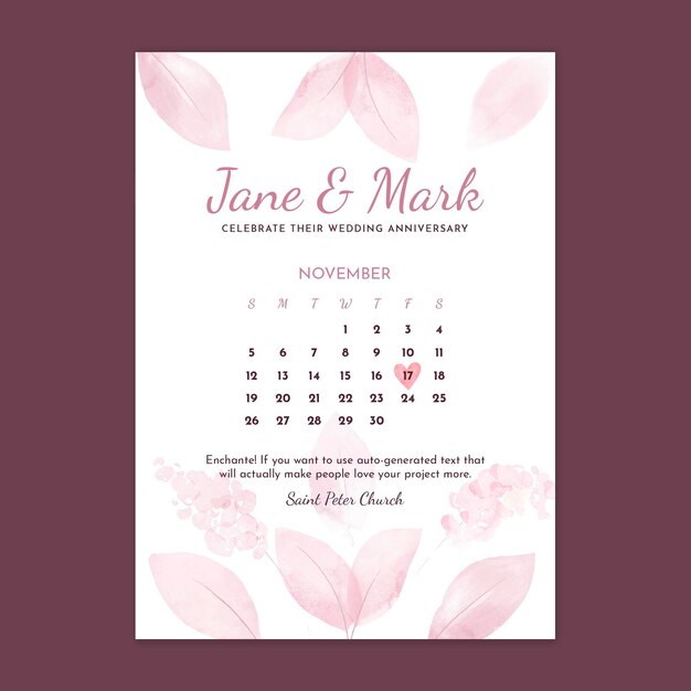 Plantilla de tarjeta vertical de aniversario de boda