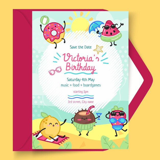 Plantilla de tarjeta vertical de cumpleaños para niños