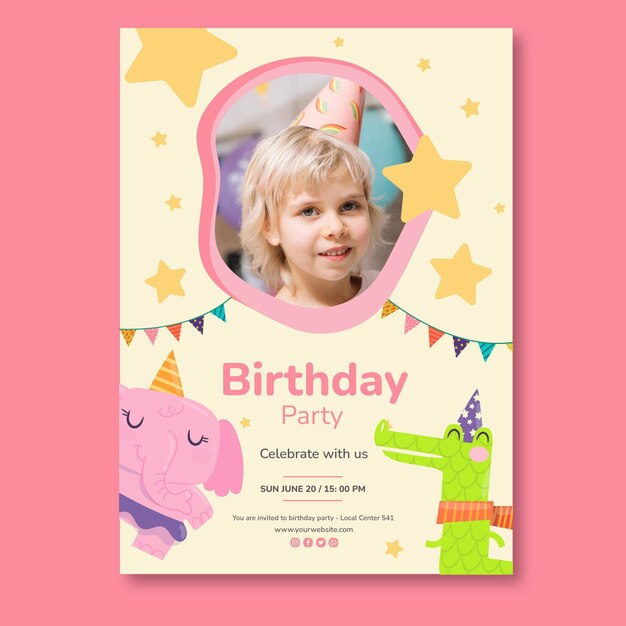 Plantilla de tarjeta vertical de cumpleaños para niños