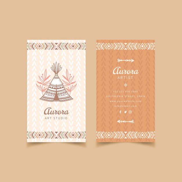 Plantilla de tarjeta de visita boho dibujada a mano de grabado