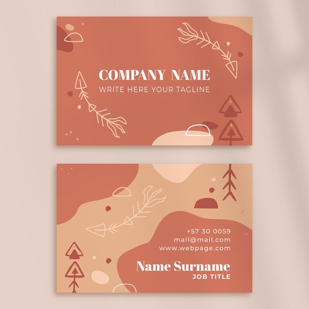 Plantilla de tarjeta de visita boho horizontal dibujada a mano