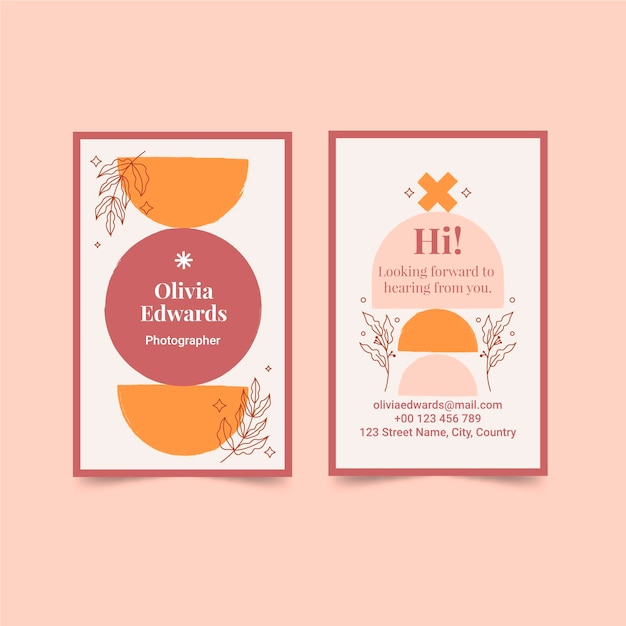 Plantilla de tarjeta de visita boho vertical dibujada a mano