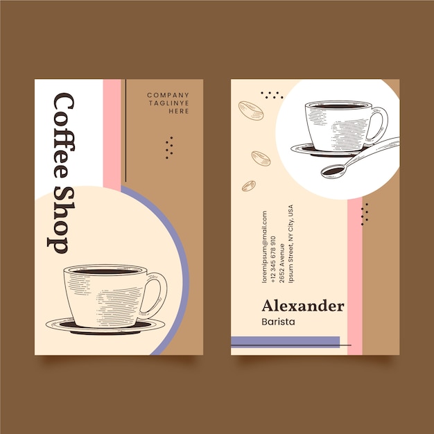 Plantilla de tarjeta de visita de cafetería de diseño plano